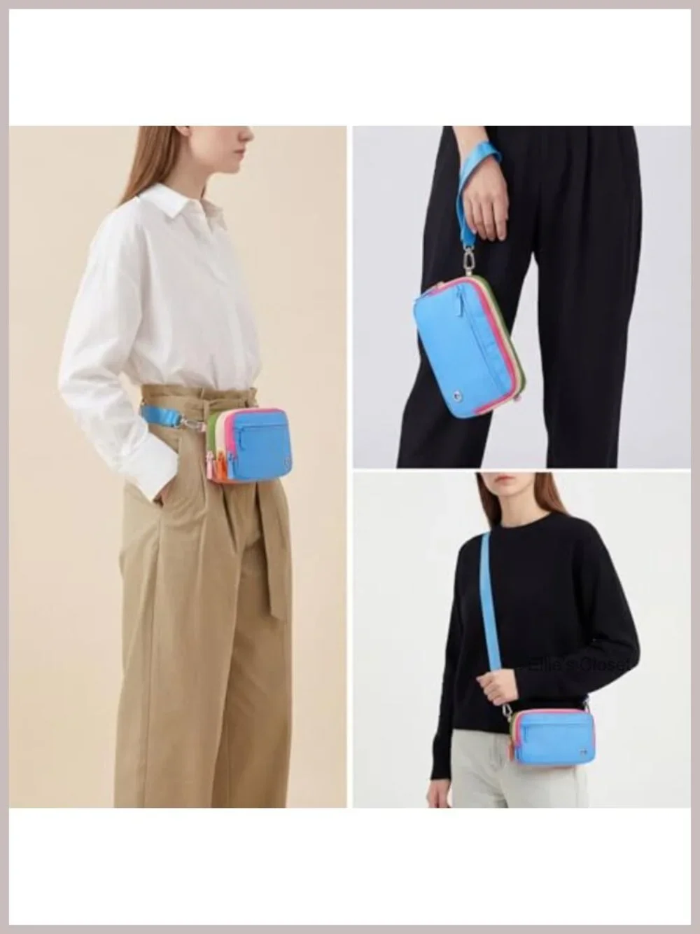 Women's Nylon Triple Zipper Crossbody Bag Wristlet Wallet Clutch Travel